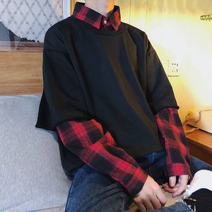 Camisetas de hombre Harajuku Plaid camiseta Streetwear Hip Hop Ulzzang hombres mujeres otoño High Street Tops divertida manga larga suelta camiseta Streetwear 230204