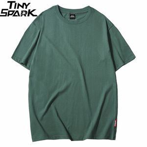 T-shirts pour hommes Harajuku Plain T Shirt Summer Hip Hop Tshirt 100 Cotton Men Green T-Shirts Streetwear Casual Basic Tops Tees Short Sleeve 230313