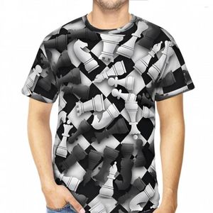 Camisetas para hombre, montón de piezas de ajedrez en tablero de ajedrez, camisa con diseño de estampado 3D de poliéster, ropa deportiva para exteriores, camisetas holgadas de calle