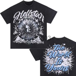 Camisetas de hombre Hellstar Camiseta de algodón Moda Negro Hombres Mujeres Ropa de diseñador Gráfico de dibujos animados Punk Rock Tops Verano High Street Streetwear J230807