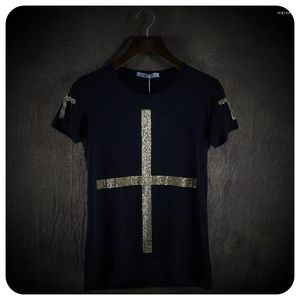 Camisetas para hombre, ropa de diseño Original de gama alta, ropa de talla grande para hombre, moda novedosa, decoración cruzada, camisetas sueltas de manga corta para hombre