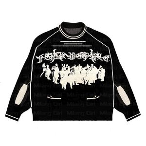 Męskie t-shirty hiphopowy sweter sweter z dzianiny mężczyźni kobiety gotycki wzór Hassett sweter oversize zimowy bawełniany sweter w stylu Harajuku 230701