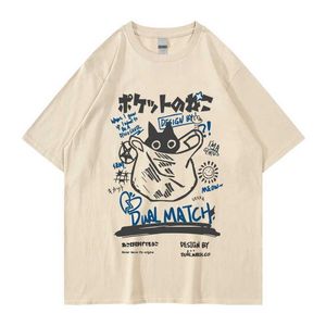 T-shirts pour hommes T-shirt Hip Hop Hommes Streetwear Japonais Kanji Drôle Chat Imprimé T-shirt 2022 Hommes Harajuku Coton Casual T-shirt À Manches Courtes Tops AA230412