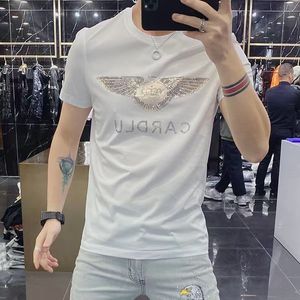 T-shirts pour hommes Hot Diamond Applique Fashion Brand Letter Priting Design 2022 Summer New Tee Mercerized Cotton Respirant Slim Thin Short Sleeve Top Noir Blanc M-4XL