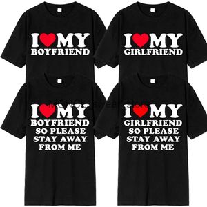 Camisetas para hombres Amo la ropa de mi novio Amo a mi novia Camiseta Hombres Así que por favor manténgase alejado de mí Divertido BF GF diciendo Cita Regalo Tee TopsH24129