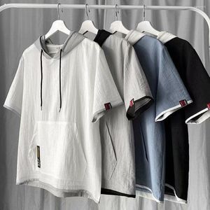 Camisetas para hombre, camisa de seda helada, sudaderas con capucha de Hip Hop de verano a la moda para hombre, camiseta de manga corta, Sudadera con capucha de retazos