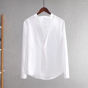 T-shirts pour hommes ICOOL T-shirt décontracté en lin blanc pour hommes avec col montant manches complètes noir vert bleu couleur de haute qualité