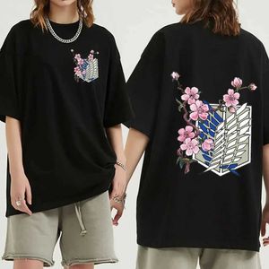 T-shirts masculins Attaque d'anime japonais Titan T-shirt Mens Shingeki no kyojin eren yeager t-shirt manga court métrage sves harajuku pour femmes vêtements t240425