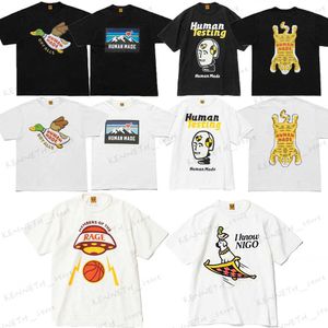 Camisetas para hombres Retro japonés Humano Made Inglés Alfabeto Cartoon Impresión Camiseta de algodón de manga corta Camiseta suelta T230419