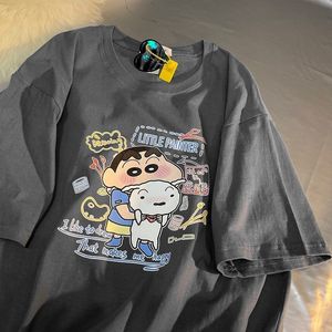 Camisetas masculinas Kawaii Crayon Shin-chan Anime Hobby 100% Algodón Summer Tapa suelta Top Pareja All-Match de manga corta 230817