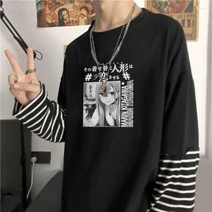 T-shirts pour hommes Kawaii Kitagawa Marin Cartoon Manga T-shirts Harajuku Anime My Dress-Up Darling Unisexe Cosplay Tops Surdimensionné Lui-même Rayure