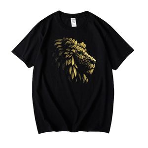 Camisetas de hombre King T-shirt Custom pintado a mano Lion Print Loose Europa y América para aumentar el algodón de manga corta T-shirtMen's