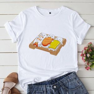 T-shirts pour hommes et femmes, décontracté, été, joli T-shirt imprimé Sushi, col rond, chemise blanche à manches courtes, livraison directe
