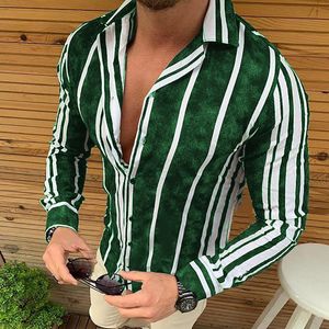 Camisetas de hombre de talla grande primavera otoño camisa de hombre decoración de rayas solapa de un solo pecho manga larga transpirable moda Casual ropa masculina