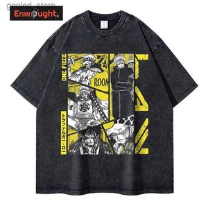 Camisetas para hombres Camiseta legal Retro Wash Anime One camiseta Extra Large Street Costume Comic Ace Zoro Franky Luffy Kid Sanji Top Camiseta para hombre Q240316