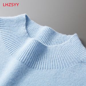 Camisetas para hombres Lhzsyy Autumn Winter Winter Cashmere Sweater First Line Ready To-Wear Half Turtleneck Sweater Casual Wool Knit Camiseta 230225