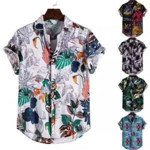 Camisetas de hombre Camisa de manga corta de lino Hombres Flores de verano Ocio suelto Hawaii Vacaciones Playa Camiseta estampada Botón superior Estilo nacional Hombres