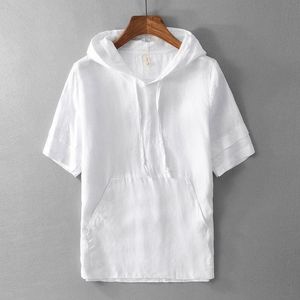 Camisetas para hombres Camiseta de lino con capucha Hombres Moda Ropa de verano Ligera Sudadera con capucha delgada Ropa de vacaciones 2022 Ropa de playa Ropa para hombres