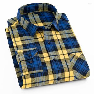 Camisetas de manga larga para hombre, camisa de otoño suave y cómoda de franela a cuadros para hombre, ropa informal Retro para MY202