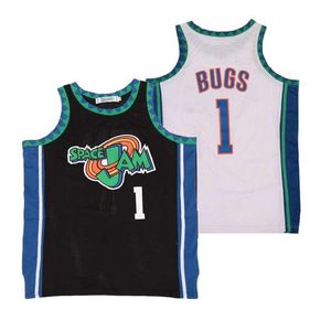 T-shirts pour hommes Hommes Basketball Jerseys Space Jam 1 # Bugs Jersey Couture Broderie Sports de plein air Grande taille Blanc Noir 2023 Nouveau Accepter personnalisé J240221