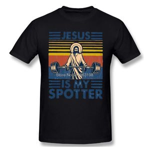 Camisetas para hombres Hombres Culturismo Bombeo Entrenamiento Crossfit Camiseta negra Fitness Jesus Is My Spotter Camiseta Pure Cotton Tees Harajuku ShirtMe