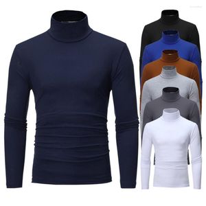 Hommes t-shirts hommes mode couleur unie à manches longues col roulé mince T-Shirt bas haut décontracté affaires porter des vêtements masculins pour le printemps