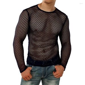 Camisetas para hombres Men Fishet Fishnet Camiseta Muscle Muscle Hollow-Out Neck-Out Cops ajustados de verano