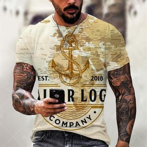 T-shirts hommes hommes carte ancre impression t-shirt rock chemises o-cou manches courtes streetwear été vêtements décontractés 2021 tissu222f