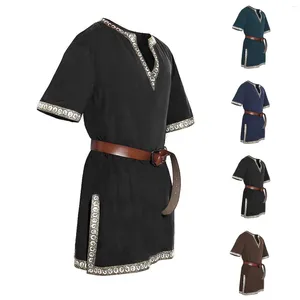 Camisetas para hombres Hombres Caballero medieval Traje de guerrero Cuello en V Túnica vintage Ropa Tops largos Mangas cortas sueltas Cosplay Blusa renacentista