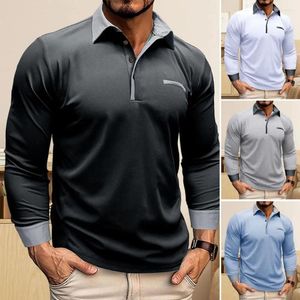 Camisetas para hombres Hombres Uniforme al aire libre Top Elegante Cuello de solapa de manga larga con diseño de faja de brazo Cierre de botón Blusa transpirable Ropa