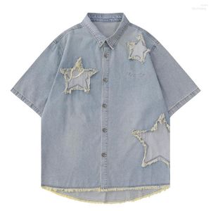 Camisetas de hombre LACIBLE Fringe Star Patch manga corta 2023 moda Denim camiseta verano Harajuku Tops camisetas Streetwear hombres mujeres