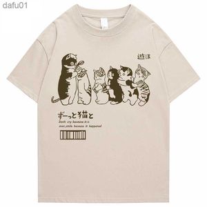 Camisetas para hombre, camiseta de gran tamaño para hombre, ropa Hip Hop Cat Shower Street Print, camiseta informal de algodón 2022, camiseta de manga corta de verano L230520