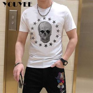 T-shirts pour hommes T-shirt à manches courtes pour hommes Skull Diamond Pattern Design Hip Hop Street Style Cool Handsome Men Tees Casual Cotton Top Clothing Z0221