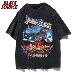 Camisetas para hombres Camiseta para hombres Metal Punk Band Judas Priest Painkillers Ropa de calle de manga corta Harajuku Casual Tallas grandes Top de algodón Y2K Ropa 230724