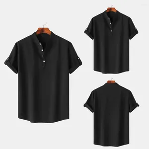 Camisetas para hombres Camisa de manga corta para hombres Color sólido Verano elegante con cuello de pie Detalle de gemelos Diseño ajustado para casual