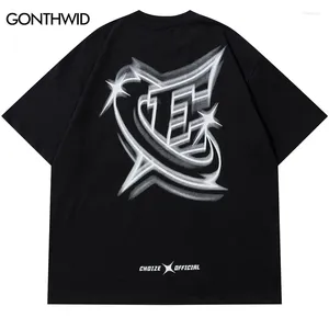 Camisetas para hombres, ropa de calle para hombres, camiseta con estampado estético de estrellas y letras, camisa informal negra de gran tamaño, camisetas de Hip Hop Harajuku 2024