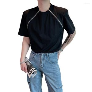 Camisetas para hombres Hombres Verano Coreano Nicho Diseño Cremallera Cuello Manga corta Camiseta suelta Hombre Streetwear Moda Casual Negro Blanco