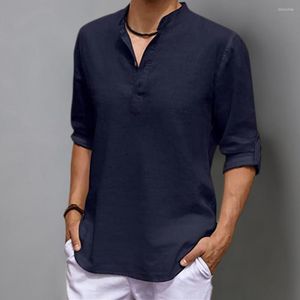 T-shirts pour hommes Hommes Chemise d'été à manches longues respirant 5 tailles Beach Party Rencontres Lin Henley Casual Business pour Street Wear