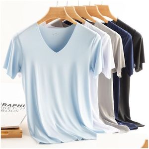Camisetas para hombres Camiseta para hombre Fitness Elástico Hielo Hombre Cuello en V Manga corta para hombre Micro Fibra Camisetas M-5XL Ropa Entrega de gota Appa Dhefa