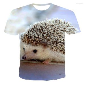 Camisetas para hombres Los hombres tienden a imprimir manga corta Patrón de erizo 3D Divertido Verano Moda Personalidad Animal Gráfico