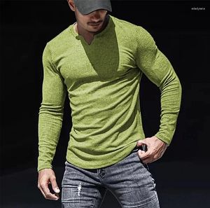 Camisetas para hombre, camisetas de manga larga con ventilación de tela fina para hombre, camisetas con cuello en V, camisetas informales sólidas para primavera y otoño, camisetas holgadas, camisetas de calle