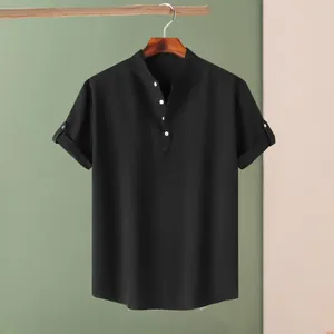 Camisetas para hombres Camisa de verano con estilo superior para hombres con detalle de gemelos con cuello alto Diseño ajustado para uso casual o de negocios