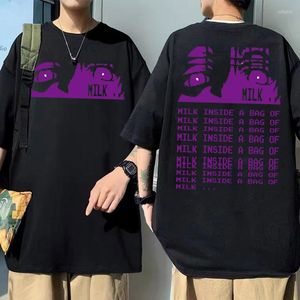 Camisetas para hombre, camiseta guay para hombre y mujer, ropa de calle a la moda, camiseta con gráfico de leche de doble cara dentro de una bolsa de camiseta, camiseta con estampado de ojos de Anime