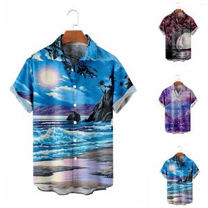 Camisetas para hombre, mono para hombre, mameluco OEM, camisa hawaiana de secado rápido, estampado por sublimación Floral elegante, cómodo botón de cuello de vacaciones