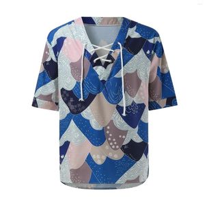 T-shirts pour hommes Chemise à col en V imprimée de style sous-marin à lacets décontractés pour hommes