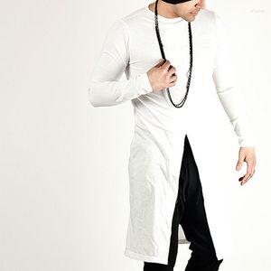 Camisetas para hombres para hombres Casco de camiseta larga manga empalme de dobladillo longitud de rodilla sólida cuello de talla de talla grande ser88