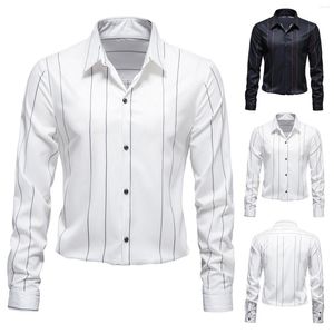 Camisetas de hombre Chambray de manga larga para hombre Otoño Invierno suelta Top camisa botón algodón Casual impreso Spandex