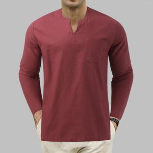T-shirts pour hommes Hommes à manches longues Slim Tie Collarless Pocket Solid Color Cotton Men Pack Undershirt Tall For