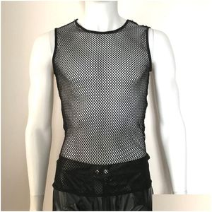 T-shirts pour hommes Hommes M-2Xl Summer Style Fashion Fish Tle Net Tanks Hommes Sexy Lingerie Fitness Tops Tees Night Club Plus Size Sleeveles Dh0W6