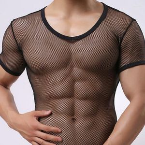 T-shirts pour hommes Mens Mesh Shirt Sexy Men See Through O Neck Tops Singlet Transparent Tees Male Casual T-shirt Vêtements Plus Size M-XXL
